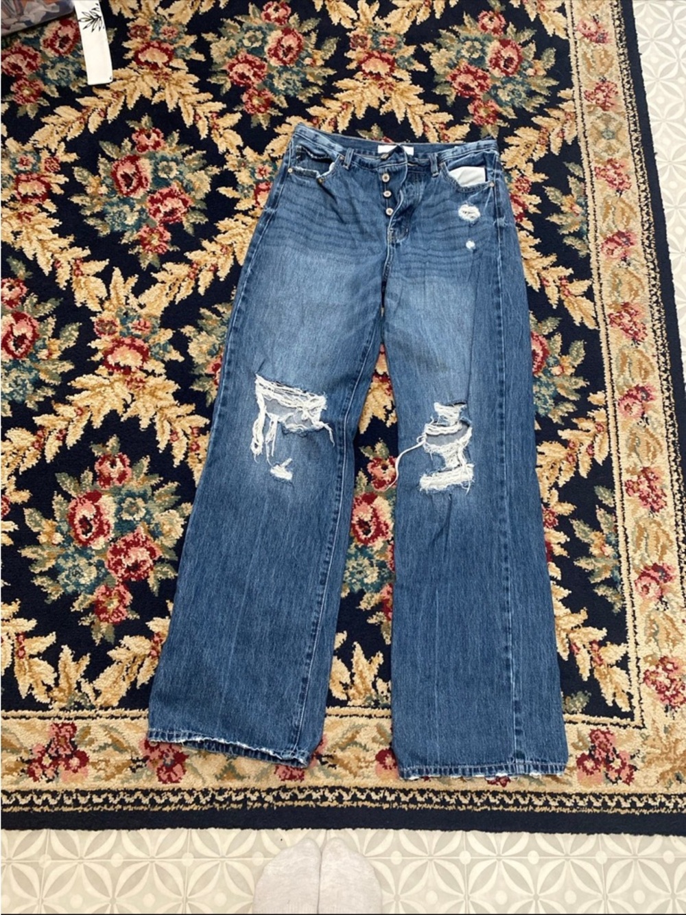 KanCan Distressed Wide-Leg Denim Jeans button fly